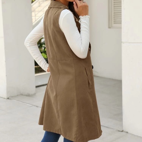 Double breasted button up trench coat vest brown - Picture 2 of 8